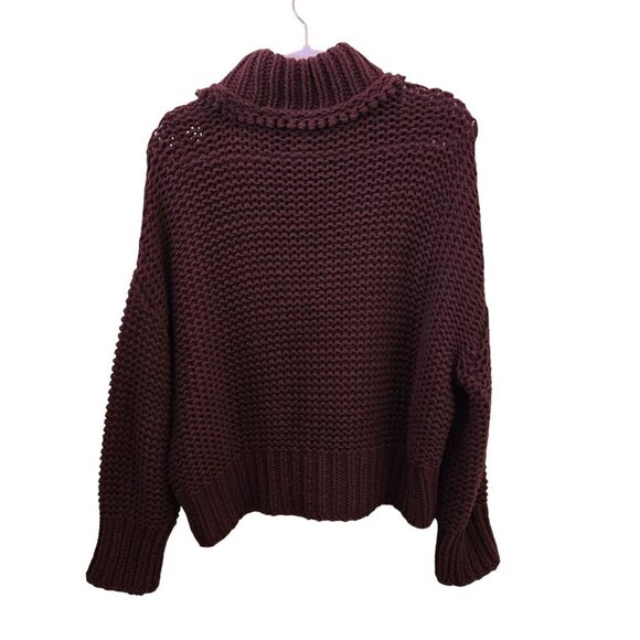 Free People My Only Sunshine Cowl Neck Sweater Chunky Knit Maroon Size M - Picture 3 of 9